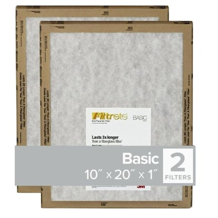 Filtrete Air Filter, 20 in L, 10 in W, 2 MERV, For: Air Conditioner, Furnace and HVAC System FPL07-2PK-24