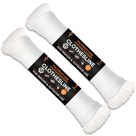 Xpose Safety Braided Cotton Clothesline 8/32inx100ft, 2PK CCL832-100-2-X-S