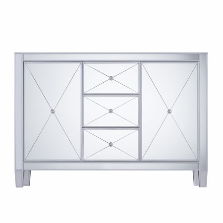 Homeroots 50in Silver Wood and Glass Three Drawer Credenza with Two Doors 401707