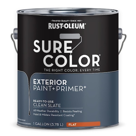 Rust-Oleum Sure Color Exterior Paint and Primer, Water, Flat, Clean Slate, 1 gal Can 394674