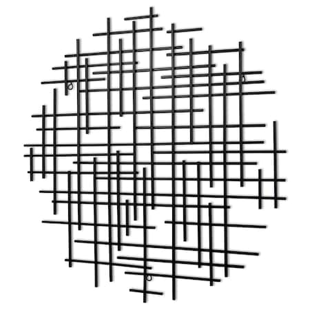 Homeroots 30" X 30" Black Metal Abstract Lines Round Hanging Dimensional Sculpture 483370