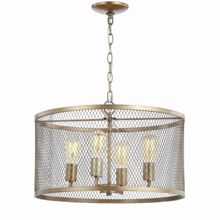 Jonathan Y Pen 4-Light 20" Iron Adjustable Industrial Mesh LED Pendant, Gold JYL6703A