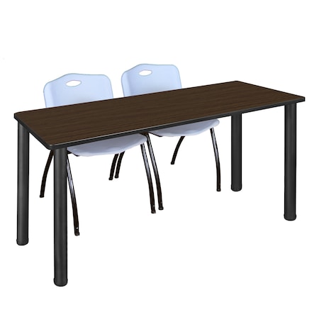 Regency Kee Training Table W/ 2 M Stack Chairs, 60 in W, 24 in L, Neo Walnut MT6024NWBPBK47GY