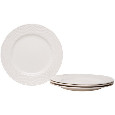 Homeroots White Four Piece Weave Stoneware Service For Four Dinner Plate Set 483498