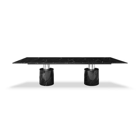 Homeroots 180" Black Marble Double Pedestal Base Dining Table 488517