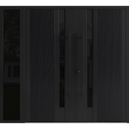 Vdomdoors Aluminum Double Doors Dekton 0163 Ardesia Nero 1 Sidelight Entry Door Painted (W88xH96) Right hand DEKTON0163DEXD-ARD-W72+16xH96-RH-O
