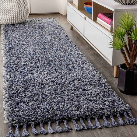 Jonathan Y Mercer Shag Plush Tassel Denim Blue 2 ft. x 8 ft. Runner Rug MCR100C-28