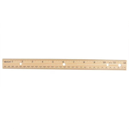 Westcott Three-Hole Punched Wood Ruler, Standard/Metric, 12 in (30 Cm) Long, Natural Wood, 36PK 17724