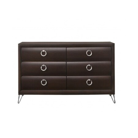 Homeroots 63" Merlot Solid and Manufactured Wood Six Drawer Double Dresser 490480