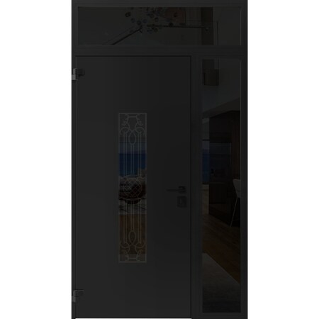 Vdomdoors Front Exterior Prehung Steel Door, Ronex 1477 Black Enamel, W36+16" x H80+16", Right hand Inswing RONEX1477EXD-BLK-W36+16xH80+16-RH-I
