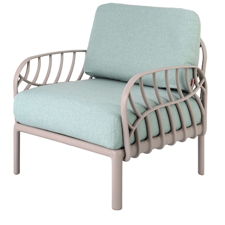 Homeroots 31" Gray Heavy Duty Plastic Outdoor Armchair With Sea Green Cushion 565277