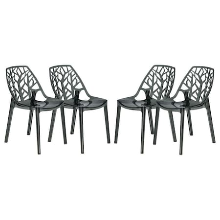 Leisuremod Cornelia Modern Stackable Dining Chair with Cut-Out Tree Design, Transparent Black, 4PK C18TBL4