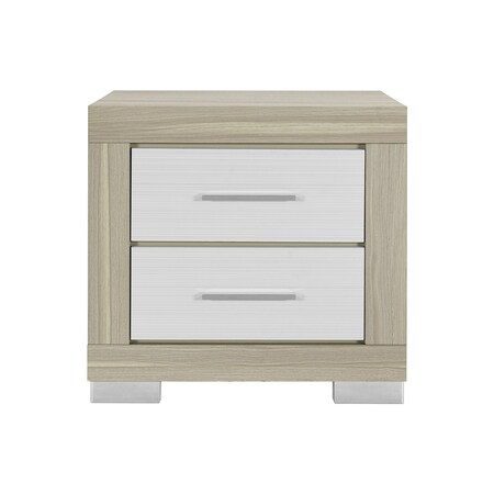 Homeroots 23" Natural And White Wood Square Two Drawer Nightstand 643691