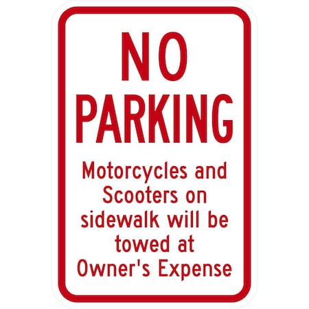 Lyle No Parking Motorcycles And Scooters On Sidewalk, 12x18, Diamond Grade, White G-2726-DG_12x18