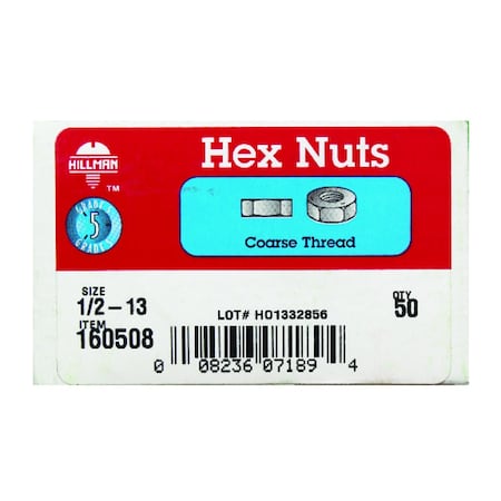 Hillman 1/2 in. Zinc-Plated Steel USS Hex Nut 160508