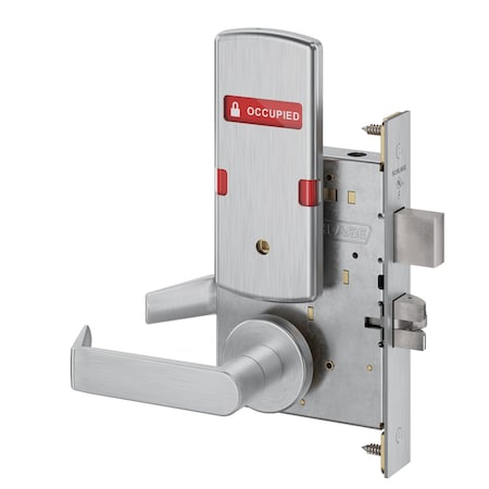 Schlage Grade 1 Privacy with Deadbolt Mortise Lock, Non-Keyed, 06 Lever, A Rose, Exterior Indicator inVACAN L9440 06A 626 OS-OCC