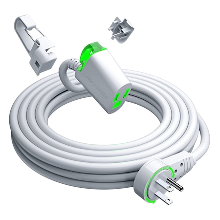 Maximm 25ft 16AWG 360 degrees Flat Plug Extension Cord w/ LED & Hook, UL, White ADW-360-S225-WH