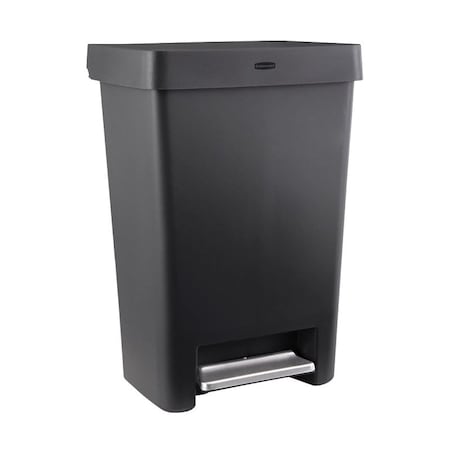 Rubbermaid Step-On Trash Can, 13 gal, Plastic, Charcoal, Controlled Lid 2201868