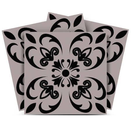 Homeroots 6" X 6" Black And White Orchid Peel And Stick Removable Tiles 390780