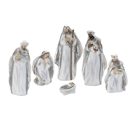 Homeroots Set of Six White And Silver Resin Christmas Nativity Figurines, 6PK 634114