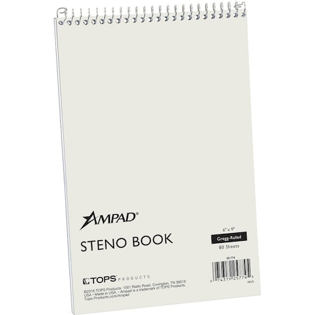 Ampad Steno Book, 80Sheet, White, Recycled 25-774