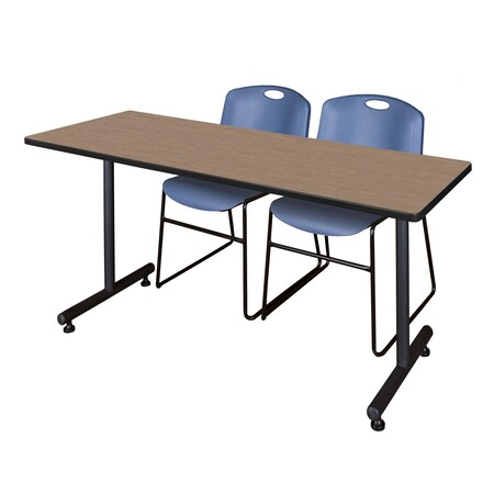 Regency Kobe T-Base Training Seminar Table W/ 2 Zeng Stack Chairs, 66 in W, 24 in L, Noble Oak MKTRCT6624NO44BE