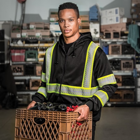 Game Workwear Full Zip Hi-Vis Hoodie, 100% Pique Fleece, Black, XL 8775