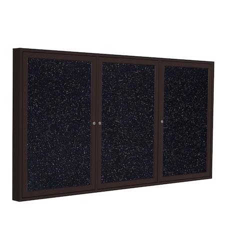 Ghent 3 Door Enclosed Recycled Rubber Bulletin Board, Bronze Aluminum Frame, 3'H x 6'W, Confetti PB33672TR-CF