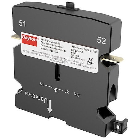 Dayton Auxiliary Contact, 0NO/1NC, 10 A 783XY7