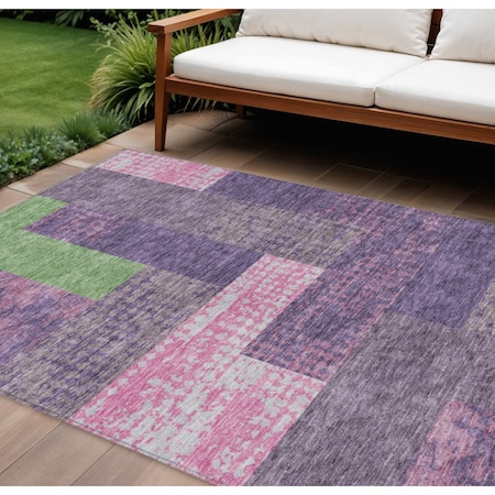 Homeroots 8' X 10' Purple Green And Pink Geometric Washable Indoor Outdoor Area Rug 612445