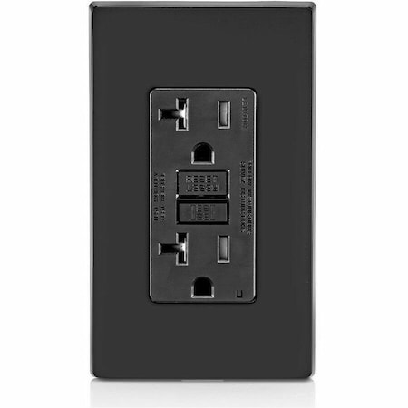 Leviton GFCI Receptacle, 20A, 125Vac, 5-20R, Black GFTR2-E