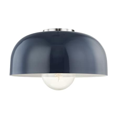 Mitzi Avery 1 Light Flush Mount 14 In. Polished Nickel/Navy H199501L-PN/NVY