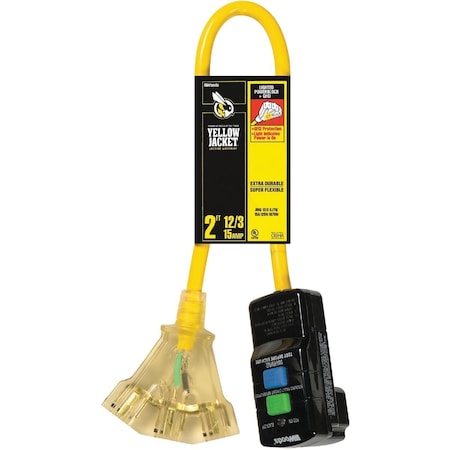 Yellow Jacket 2 Ft. 12/3 GFI Extension Cord with Powerblock 2814
