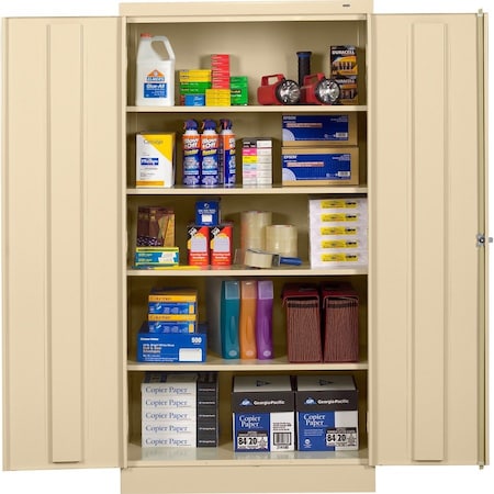 Tennsco Shelving Storage Cabinet, 72 in H, 36 in W, 18 in D, Swing, Keyed, Champagne/Putty, 4 Shelves 7218PY