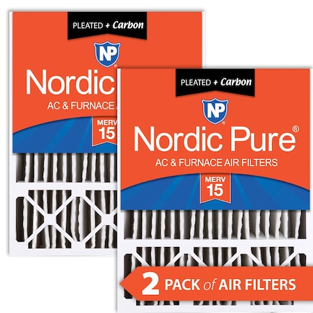 Nordic Pure 20x25x5 Plus Carbon Pleated Air Filter, High Capacity, MERV 15, 2 PK 20x25x5HM15+C-2