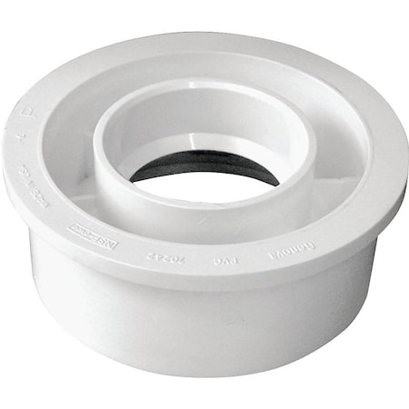 Genova CANPLAS Reducing Pipe Bushing, 4 x 2 in, Spigot x Hub, PVC, White 192758