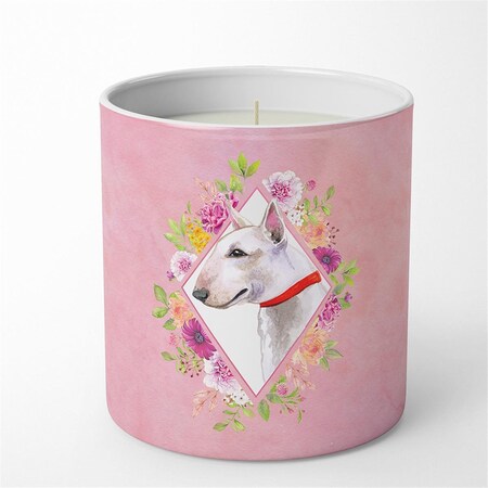 Carolines Treasures 10 oz Bull Terrier Pink Flowers Decorative Soy Candle CK4124CDL
