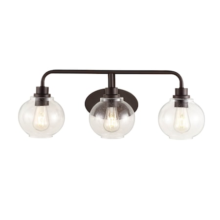 Jonathan Y Sandrine 26.25" 3-Light Iron/Seeded Glass Cottage Rustic LED Vanity Light, Oil Rubbed Bronze JYL7528A