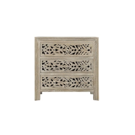 Homeroots 30" Gray Solid Wood Distressed Carved Floral One Drawer Nightstand 569580