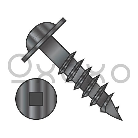 Oxoxo 10-9X3 Square Drive Round Washer Head Deep Thread Wood Screw 2/3 Thread Black Oxide, 1500PK 561927