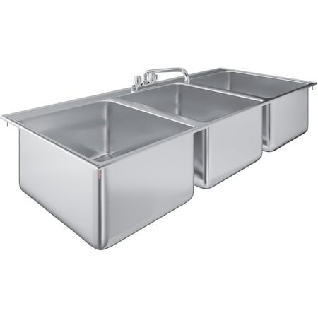 Amgood 16 in. x 20 in. x 12 in. Stainless Steel 3 Compartment Drop-In Sink with Two Faucets. NSF AMG SINK DIS S3C-162010-F-Z