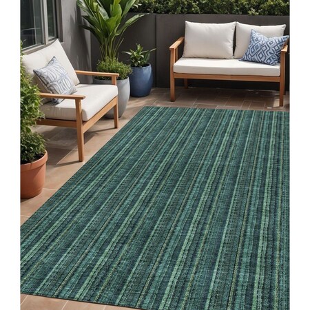 Homeroots 5' X 8' Teal Blue Aqua And Mint Green Striped Washable Indoor Outdoor Area Rug 615086