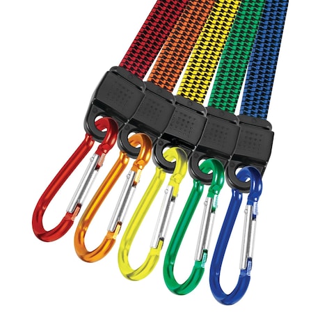 Performance Tool 5 pk. Flat Carabiner Bungee Cords, Anodized Aluminum, 60lb Load Limit, 5PK W1449