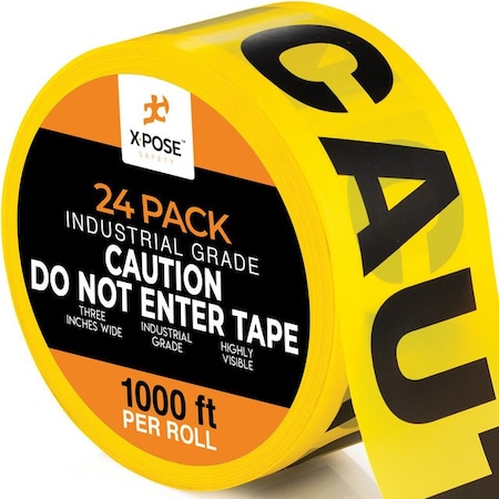 Xpose Safety Caution Tape, PVC, Caution Do Not Enter, High Visibility Yellow, 3 in W., 1000 ft L., 24 PK PCDNT-24-X