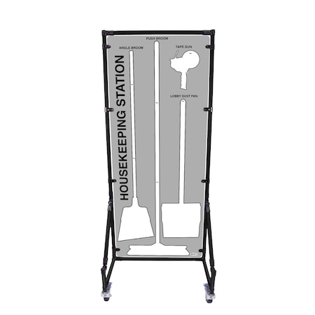 5S Supplies Housekeeping Shadow Board Broom Station V7, Gray / White, Kit + Stand HSB-V7-GRAY/WHITE-KIT-STAND