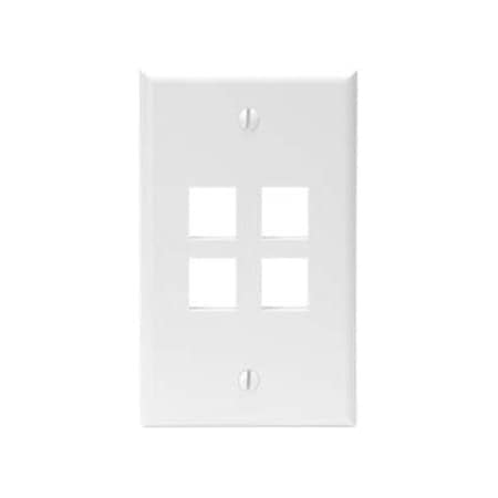 Leviton 4-Port Wallplate Unloaded, 1-Gang Use W/Snap-In Modules, Quickport WH 41080-4WP