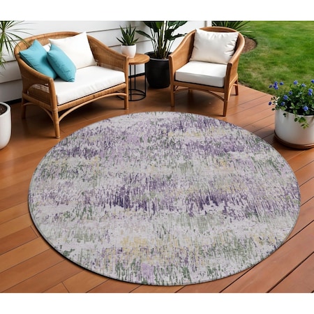 Homeroots 8' Lavender And Purple Round Striped Washable Indoor Outdoor Area Rug 609554