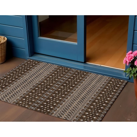 Homeroots 3' X 5' Chocolate Taupe And Copper Tribal Washable Indoor Outdoor Area Rug 582554