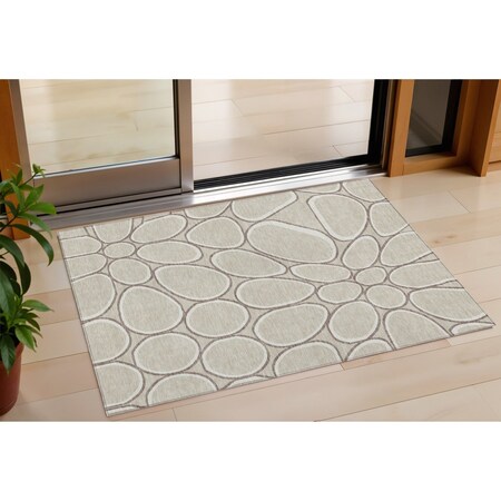 Homeroots 3' X 5' Beige And Brown Abstract Washable Indoor Outdoor Area Rug 600510