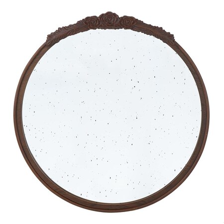 Homeroots 30" Brown Crowned Top Antiqued Glass Framed Accent Mirror 485095